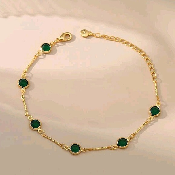 Emerald Green Gold Plated Choker Matching Bracelet Set - Picture 7 of 9
